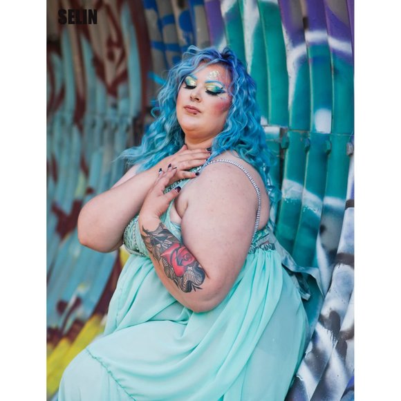 Women's Blue Corset Style Handmade Flowy chiffon dress with train Plus Size New - Picture 2 of 13